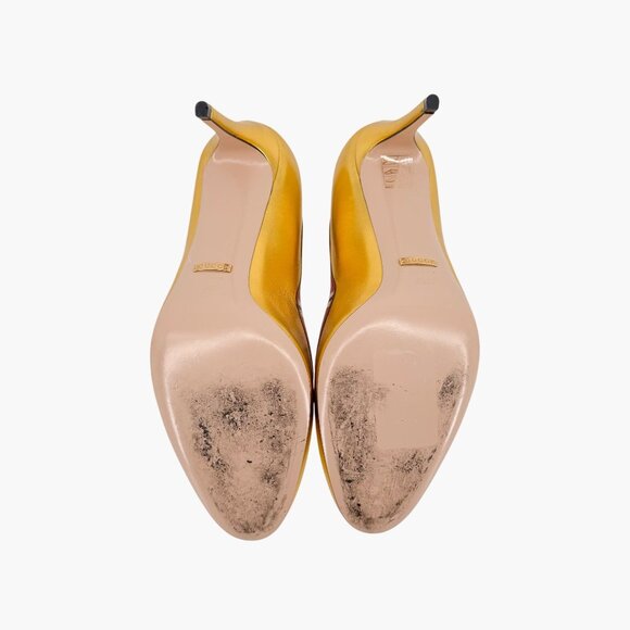Gucci Yoko Snake Gold Metallic Leather Pumps High Heels Shoes Size 38.5 US 8.5 - Picture 14 of 16